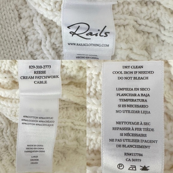 Rails Reese Cream Patchwork Mixed Cable Knit Oversized Cardigan Size L - Picture 11 of 16